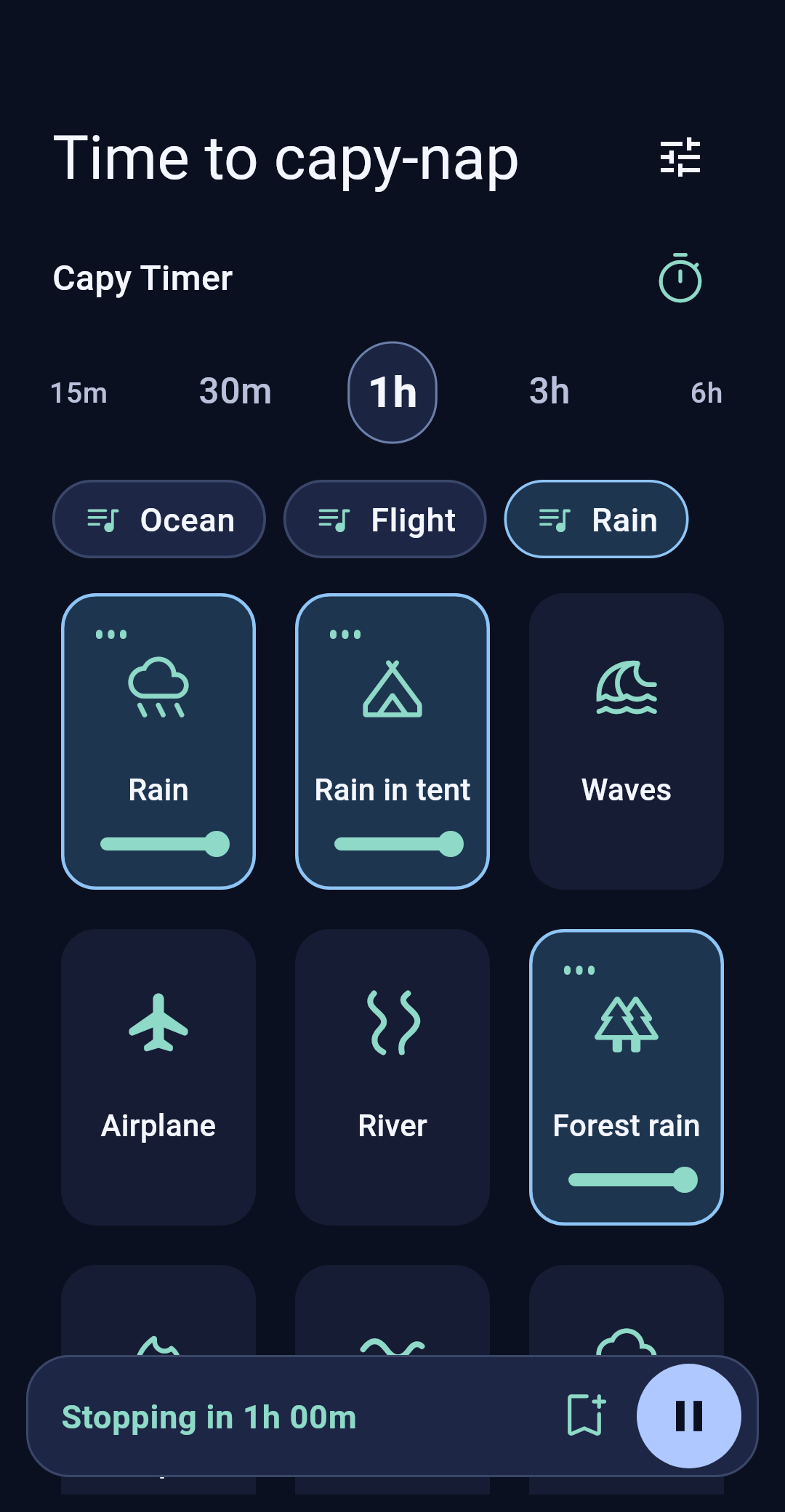 Home screen with sound mixer