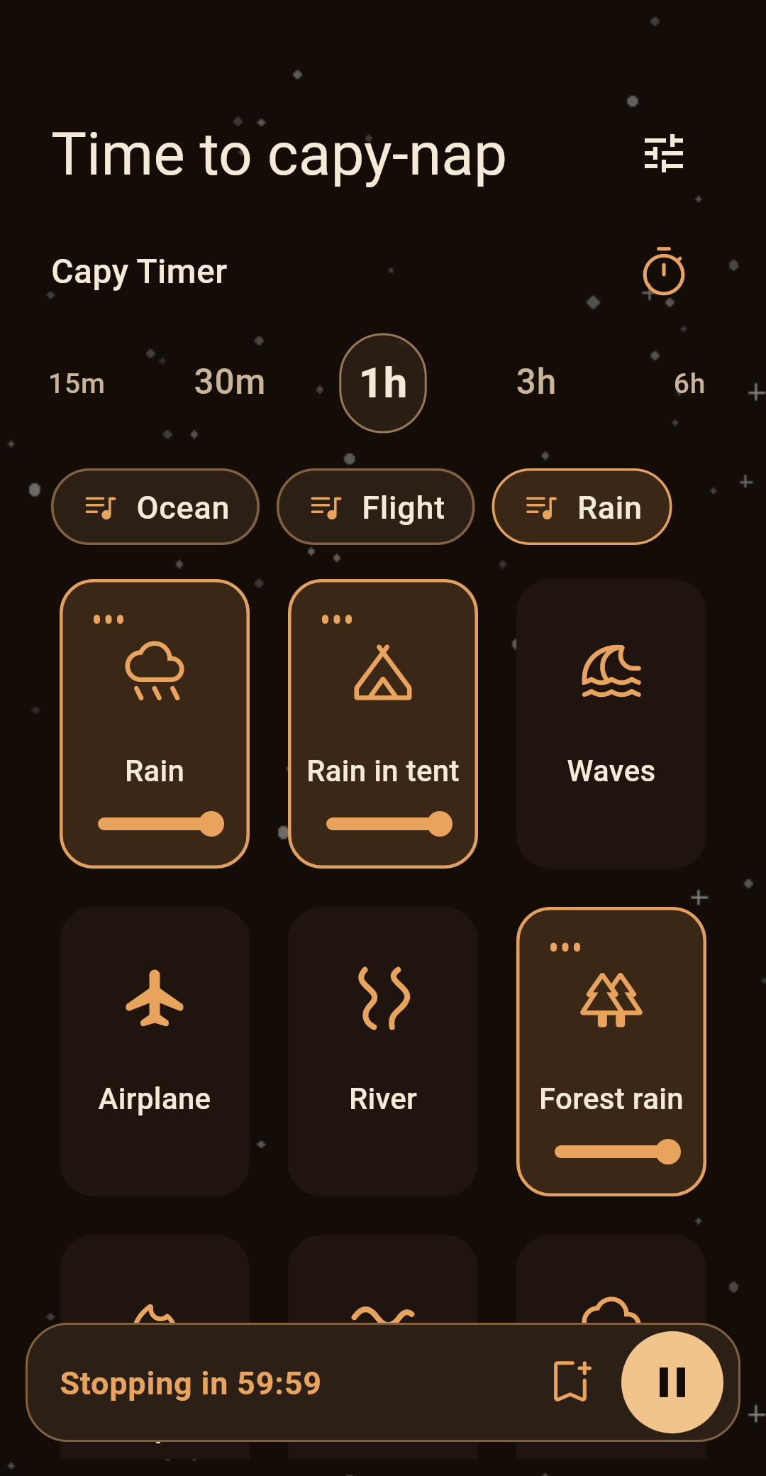 Home screen in the amber theme